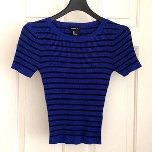 Forever 21 Women’s Top S Blue Striped Ribbed Stretchy Short Sleeves Tee